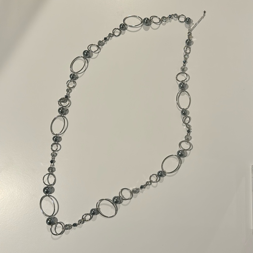 Lia Sophia Alpine 45-48" Long Necklace Silver Tone Gray & Blue Beads